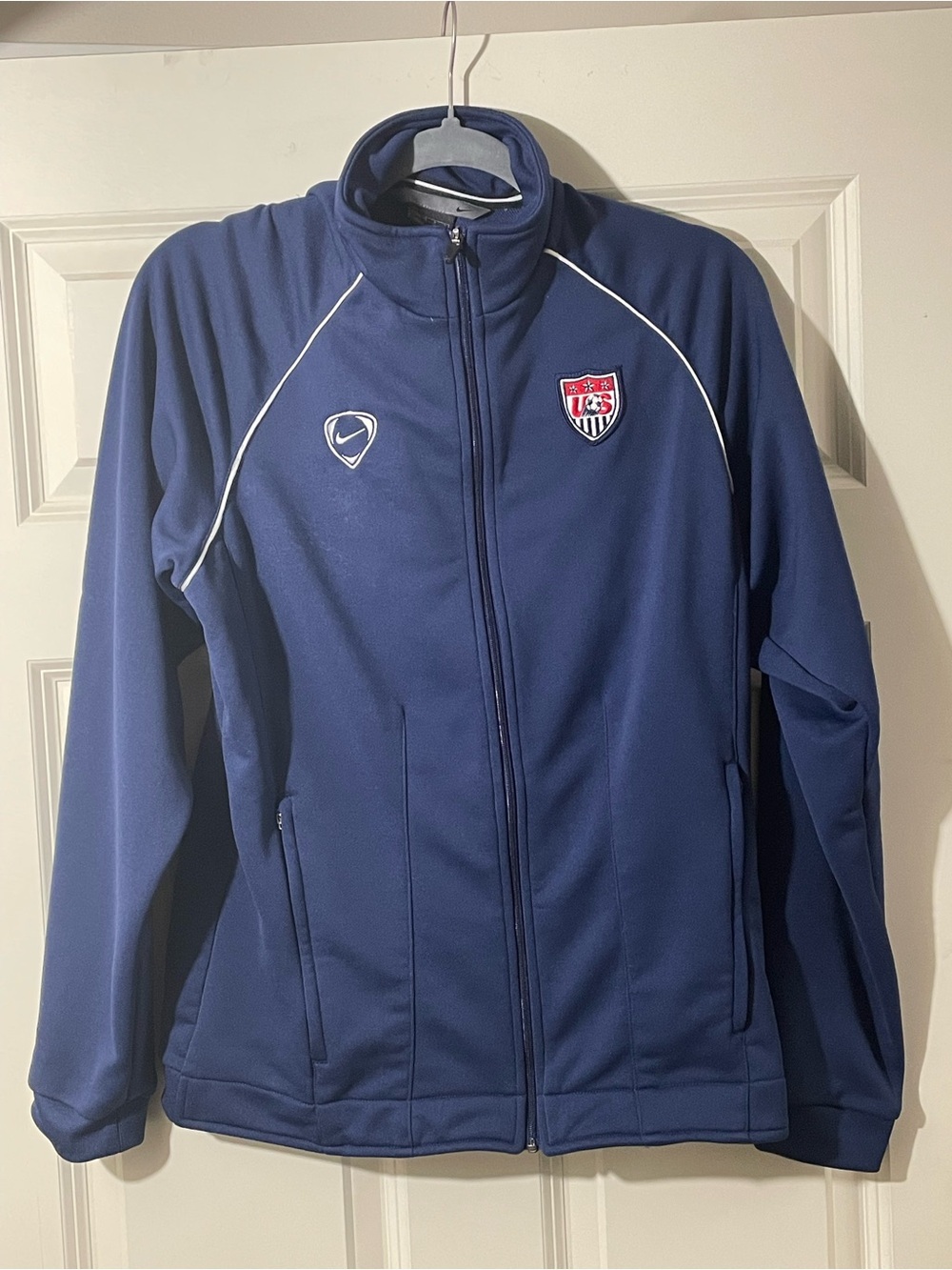 Nike Women’s Navy Full-Zip Bomber Jacket with White Piping and US Crest